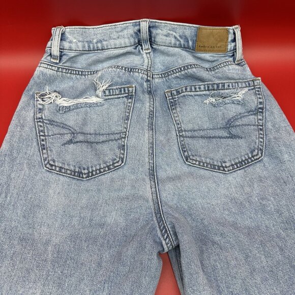 American Eagle Highest Rise Baggy Straight Size 00 Destroyed Light Wash Jeans - Picture 11 of 12